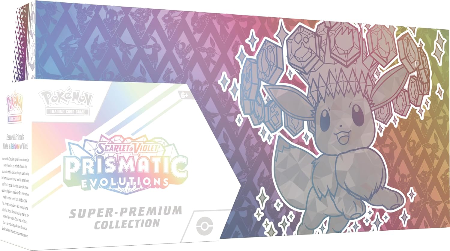 Scarlet & Violet—Prismatic Evolutions Super-Premium Collection (1 Full-Art Foil Promo Card, a Fuzzy Eevee Deck Box & 15 Booster Packs)
