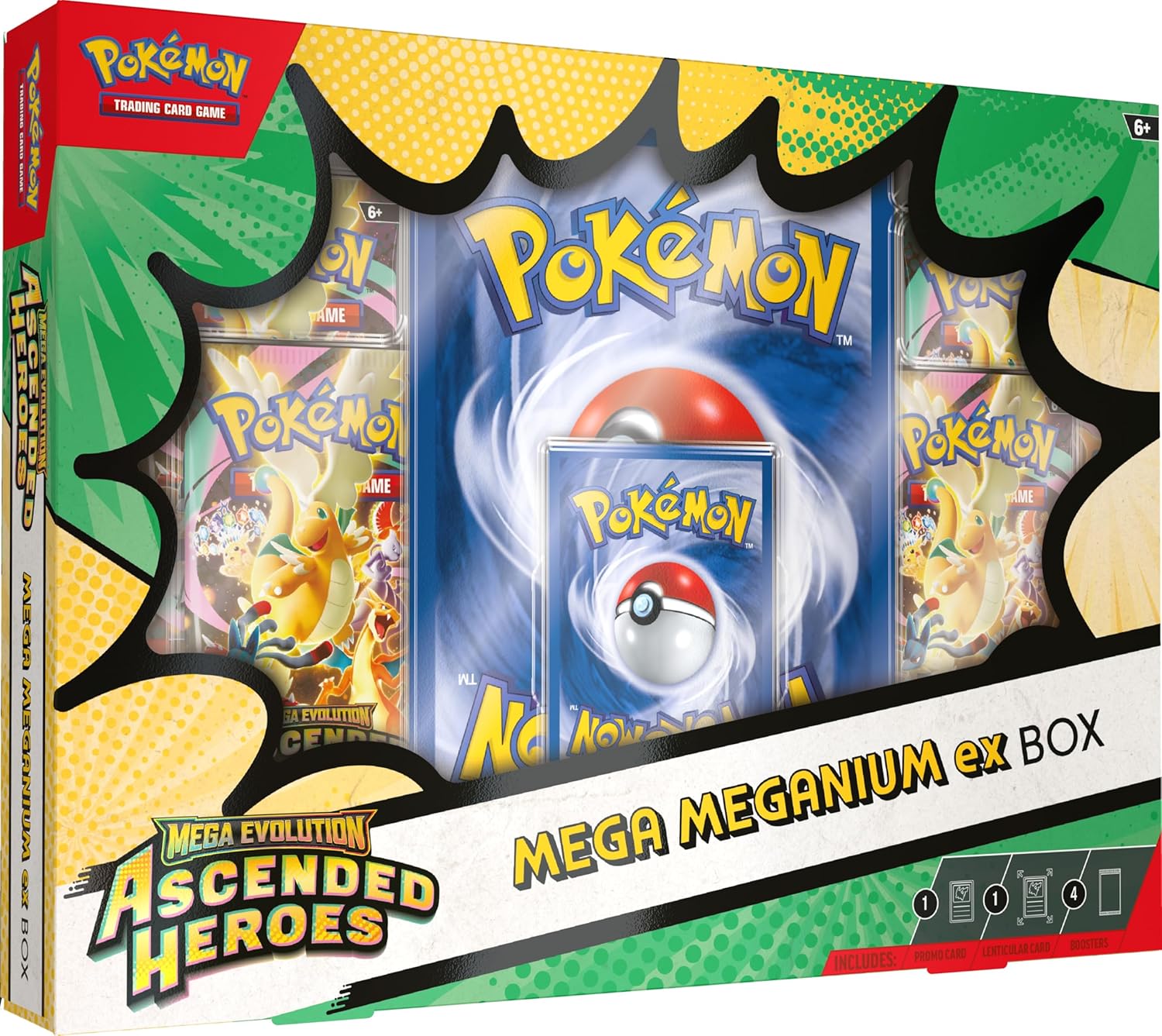 Mega Evolution—Ascended Heroes Mega Meganium ex Box (1 Foil Promo Card, 1 Oversize Lenticular Card & 4 Booster Packs)