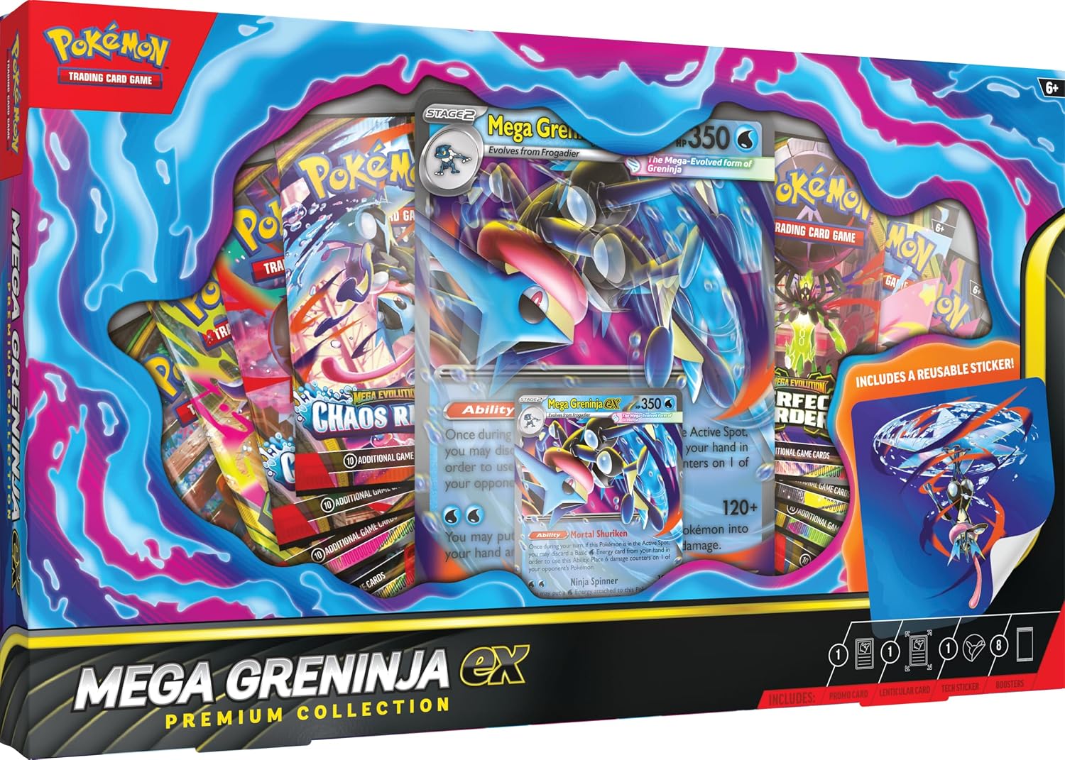 Mega Greninja ex Premium Collection (1 Foil Promo Card, 1 Oversize Lenticular Card & 8 Booster Packs)