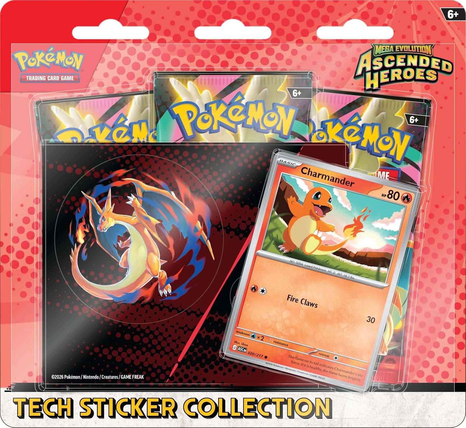 Mega Evolution—Ascended Heroes Tech Sticker Collection—Charmander (1 Foil Promo Card & 3 Booster Packs)