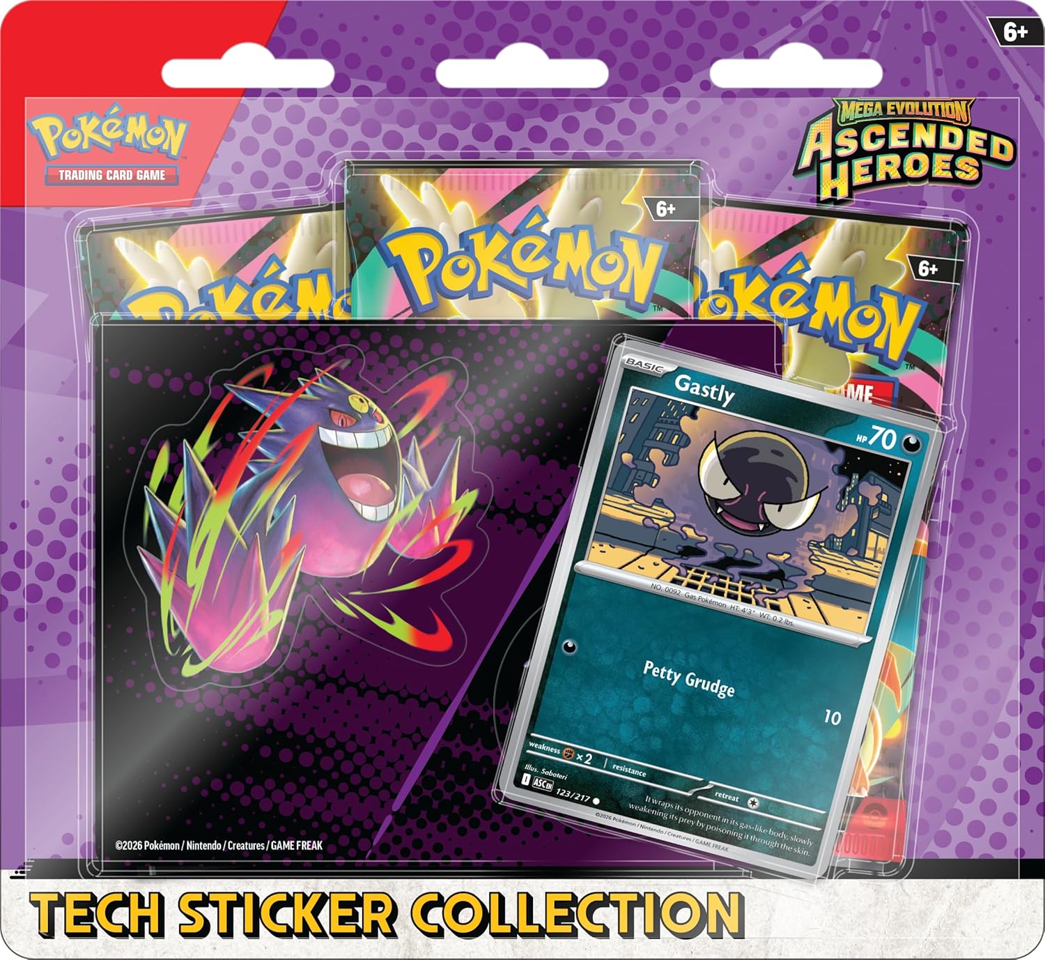 Mega Evolution—Ascended Heroes Tech Sticker Collection—Gastly (1 Foil Promo Card & 3 Booster Packs)