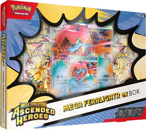Pokémon TCG, Mega Evolution, Ascended Heroes Feraligatr ex Box, 1 Foil Promo Card, 1 Oversize Lenticular Card and 4 Booster Packs
